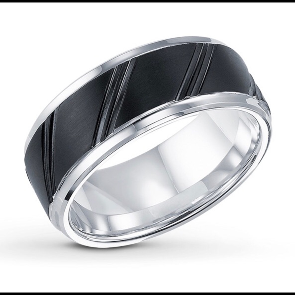 Men’s Black & White Tungsten Carbide Ring Size 11